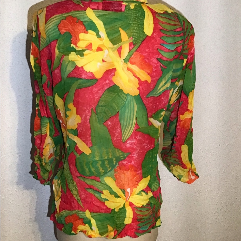 Karen Kane vintage 3/4 sleeve floral blouse size 12 petite - Picture 2 of 8